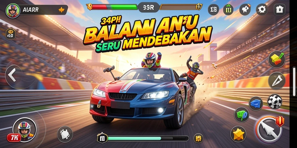 Tampilan utama gameplay 34R menampilkan aksi balap yang mendebarkan.