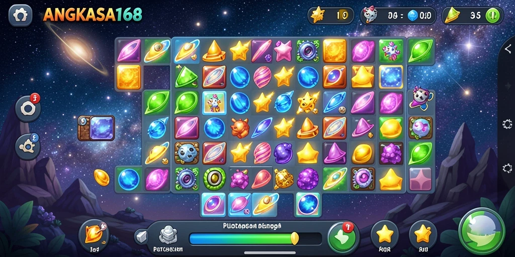Tampilan gameplay seru ANGKASA168 dengan kombinasi permata yang menantang.