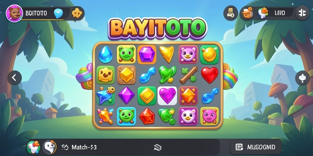 Tangkapan layar utama BAYITOTO menampilkan gameplay Match-3 yang seru.