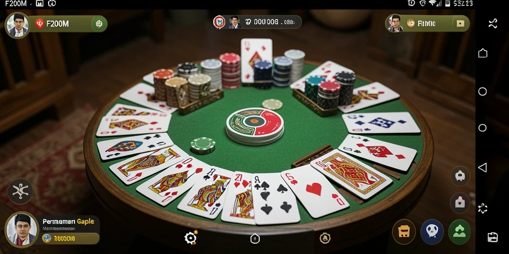Tampilan gameplay F200M dengan pemain bersaing dalam permainan Gaple.