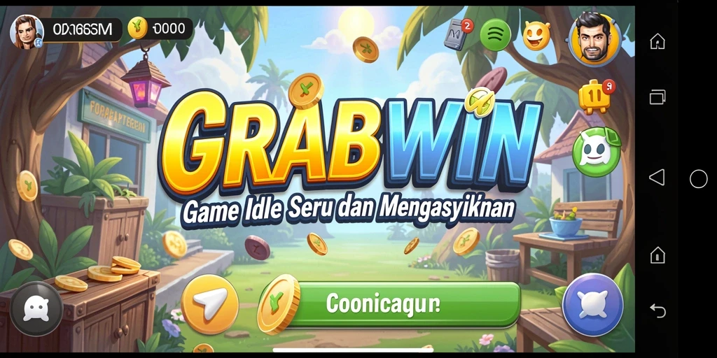 Screenshot gameplay GRABWIN menampilkan mekanisme idle yang menarik.