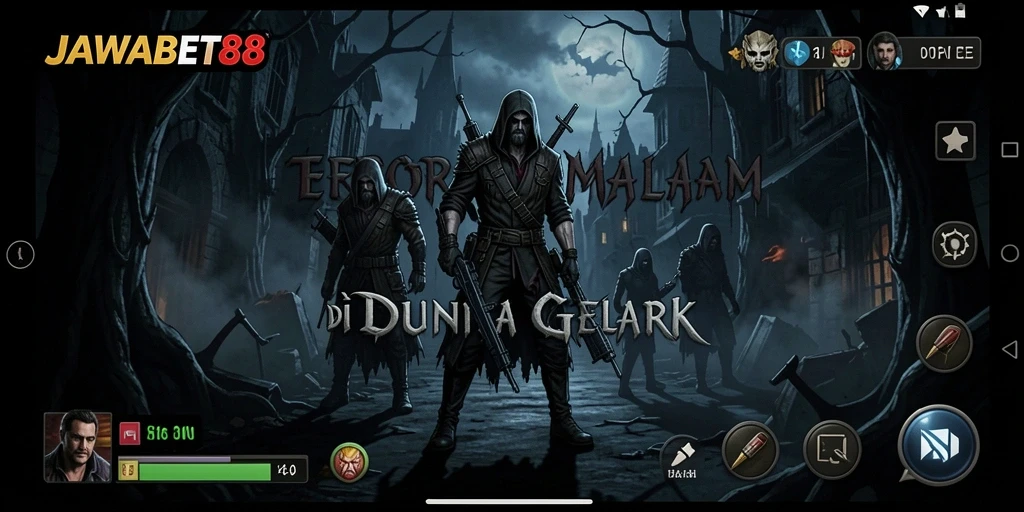 Screenshot gameplay JAWABET88 yang menampilkan suasana horor yang mencekam.
