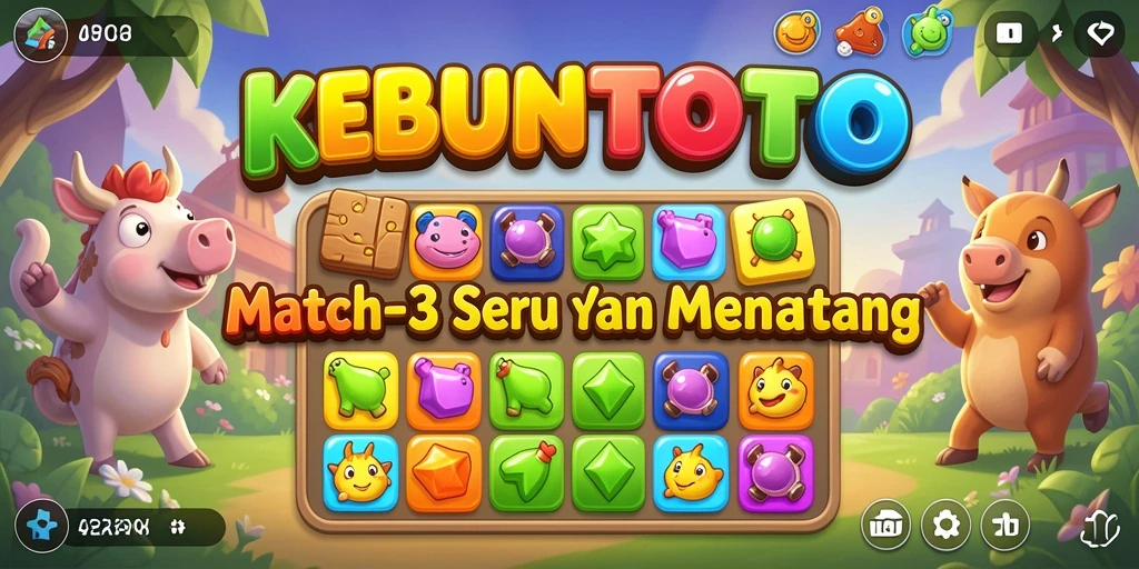 Tampilan gameplay KEBUNTOTO dengan tantangan match-3 yang seru.