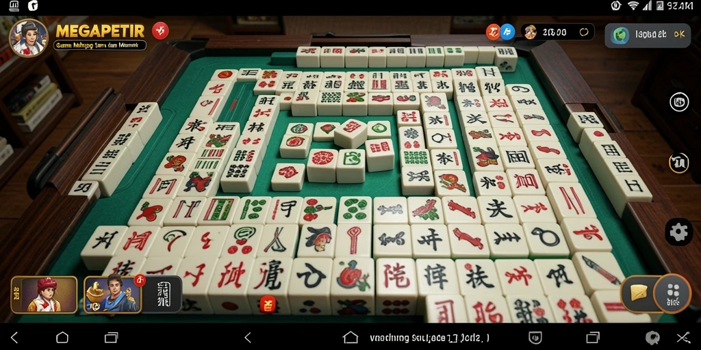 Screenshot gameplay seru di MEGAPETIR yang menampilkan saat pemain menyusun ubin Mahjong.