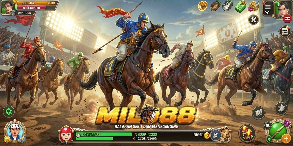 Tampilan gameplay <strong>MILO88</strong> yang seru saat balapan di jalanan kota.