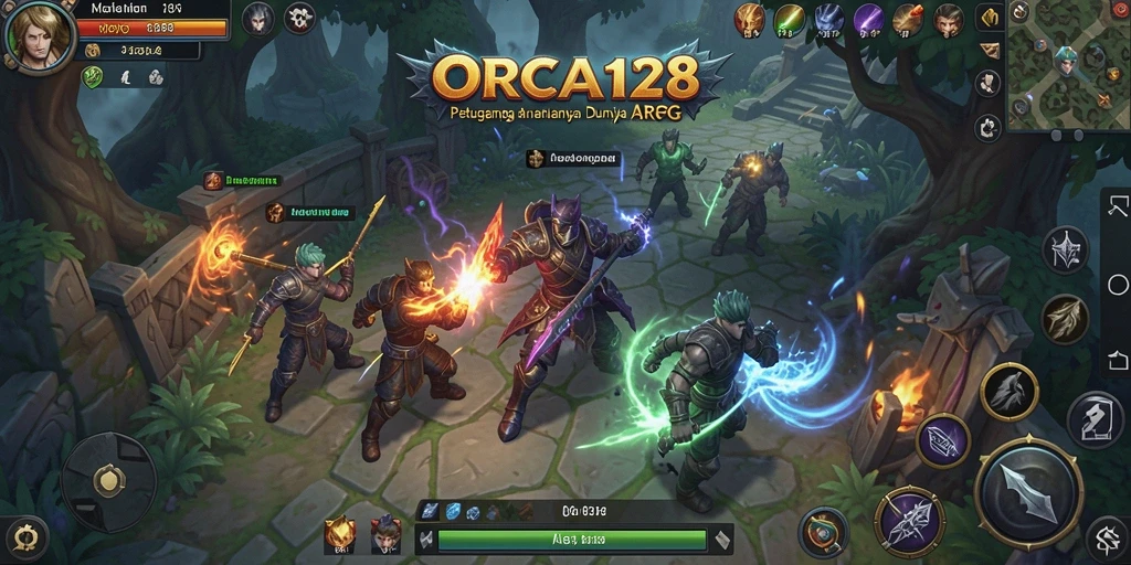 Screenshot gameplay ORCA128 menampilkan aksi pertempuran karakter penuh warna.