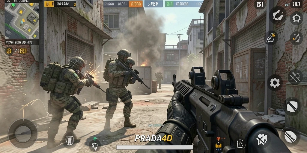 Tampilkan gameplay seru dari PRADA4D, aksi tembak-menembak yang intens.