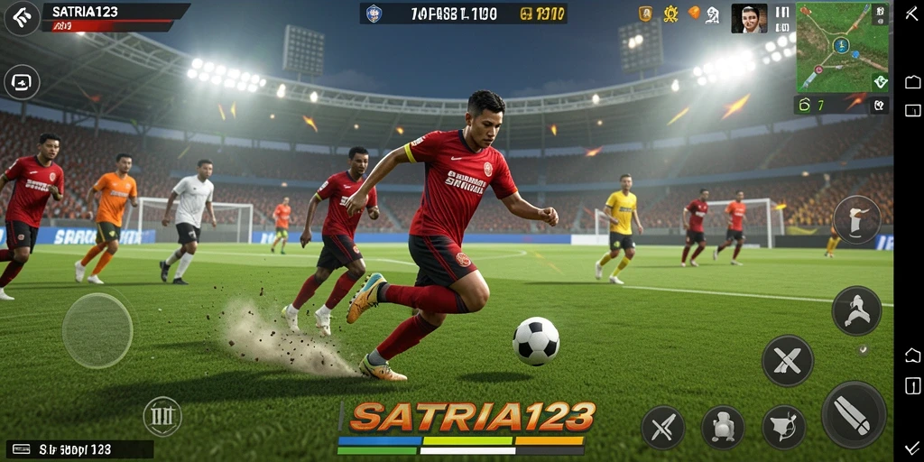 Tangkapan layar SATRIA123 menampilkan aksi seru di lapangan sepak bola.