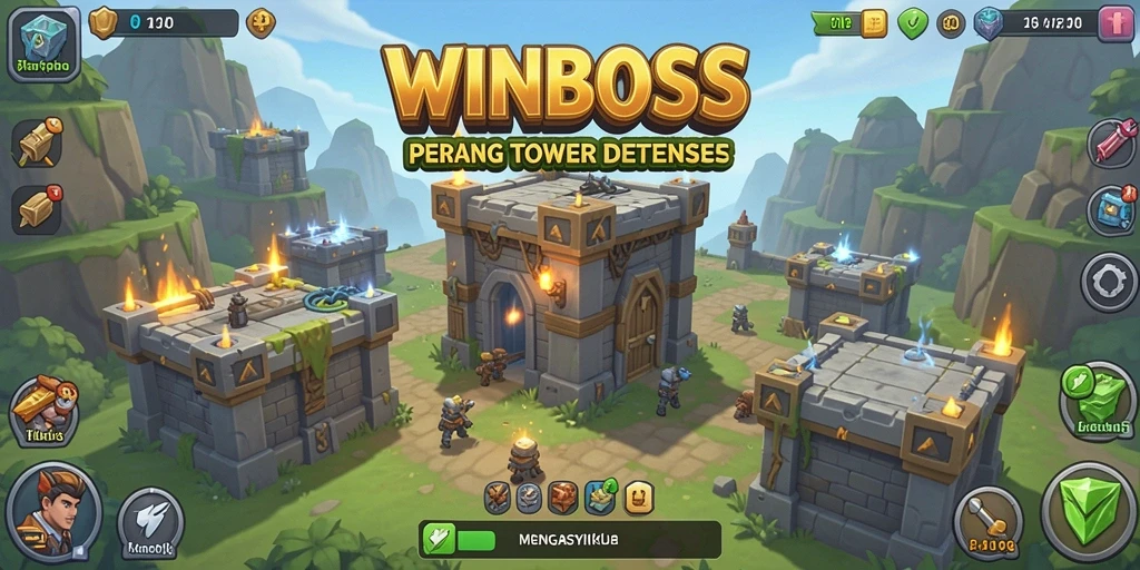 Tangkapan layar gameplay <strong>WINBOSS</strong> menunjukkan aksi menara yang mendebarkan.