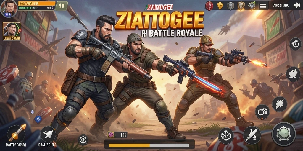 Menampilkan aksi pertempuran seru dalam game Battle Royale ZIATOGEL.